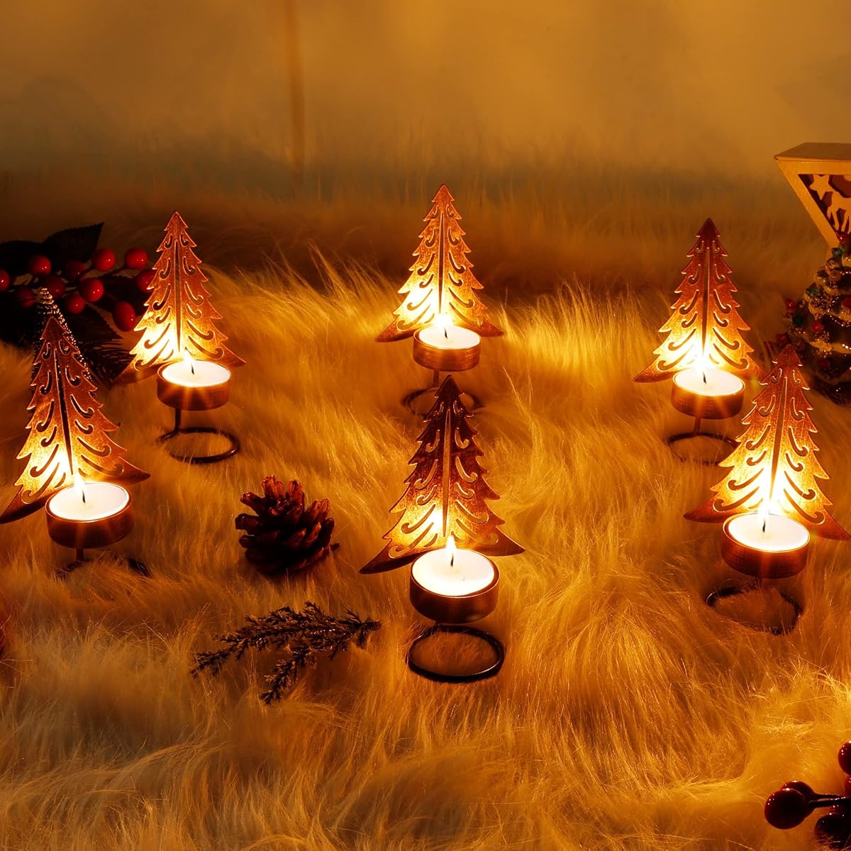 Lulu Home Christmas Tea Light Candle Holders, 6 Pack 5.5" H Metal Christmas Tree Tealighht Candle Stands, Miniature Xmas Pine Tree Tabletop Mantel Holiday Housewarming Ornament Decorations - detail image 4