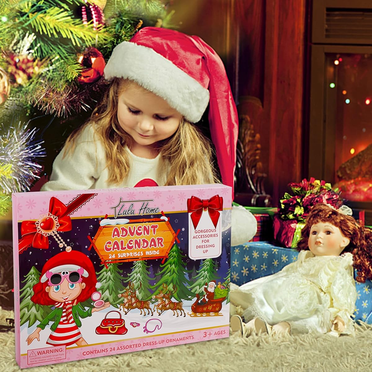 Lulu Home 2022 Christmas Advent Calendars, 24 Pcs Girls Dressing Up Accessories for Christmas 24 Days Countdown, Sunglasses Rings Necklace Hair Clips Christmas Gifts for Kids Princess Game Favor - 细节图 4