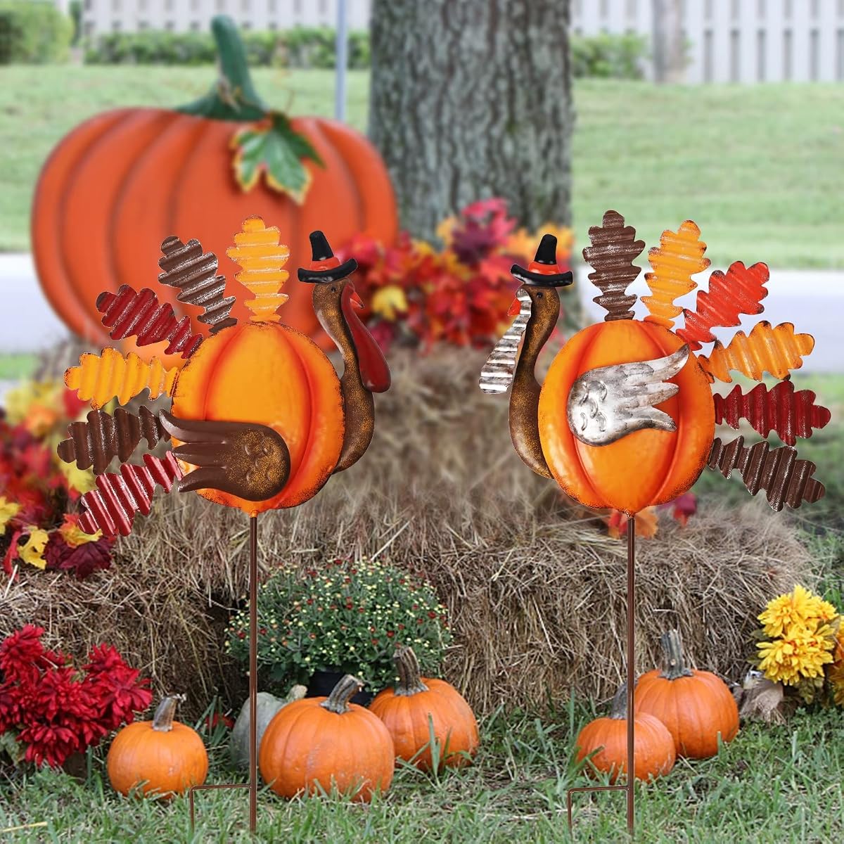 Lulu Home Thanksgiving Turkey Decors, Set of 2 Metal Turkey Stakes Fall Decor, Happy Thanksgiving Autumn Fall Outdoor Decorations - detail image 6