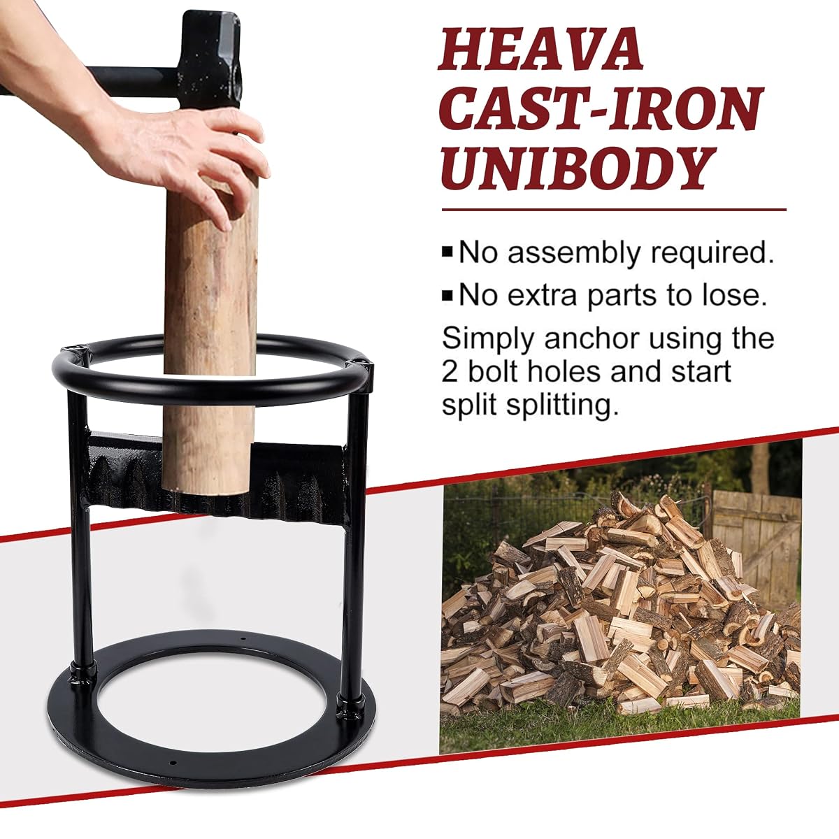 Lulu Home Hand Kindling Splitter, Cast Iron Firewood Splitting Kindling Chopper, Manual Log Wood Cutter on the Ground for Fireplace/Bonfire/Barbecue, 11.8" Dia X 13.7" H - imagen de detalle 3