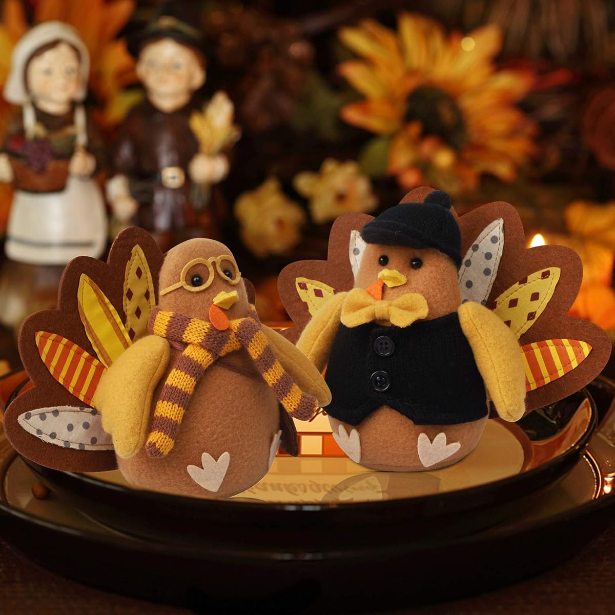 Lulu Home Thanksgiving Turkey Decor, Felt Standing Turkey Couple, Set of 2 Thanksgiving Turkey Centerpieces, Thanksgiving Tabletop Decorations Fall Home Decor - detail image 1