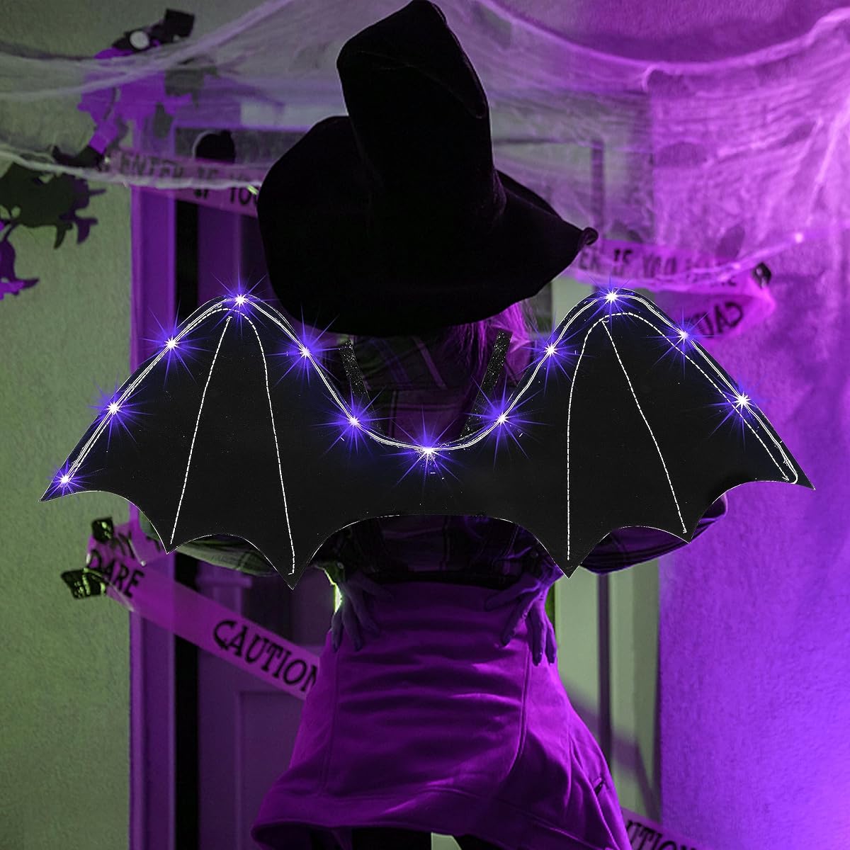Lulu Home Bat Wings for Adults, Black Wings for Halloween Costume Vampire Witch Dress Up Role Play Props Party Decor (Lighted Wings for Adult) - imagen de detalle 3