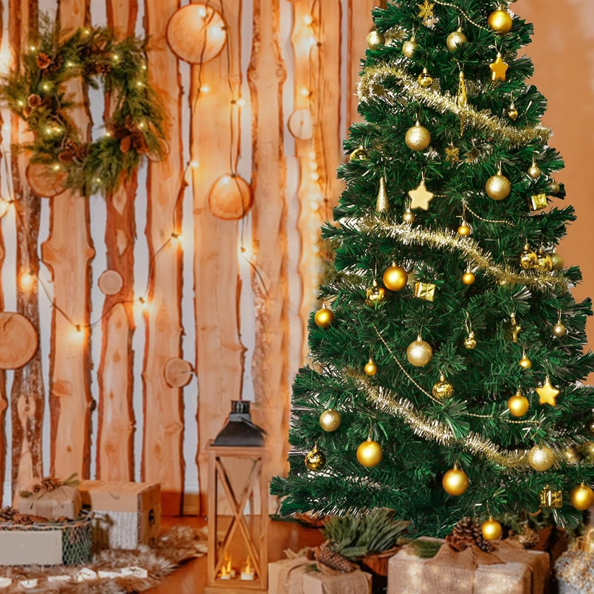 Lulu Home Assorted Christmas Tree Ornaments Set, 90 Pieces Including Balls Shuttle Five-Pointed Star Snowflakes Tree Top Star Mini Gift Boxes Tinsel Garland Bead Chain, Pre-Strung - imagen de detalle 4