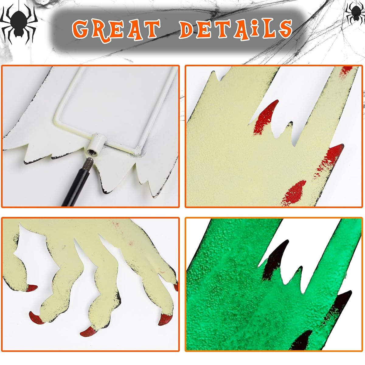 Lulu Home Halloween Yard Stake, 26.6" Glow in The Dark Metal Demon Hands with Green Fluorescent Layer, Halloween Yard Sign Stakes for Outdoor Front Yard Lawn Garden Decorations - detail image 2