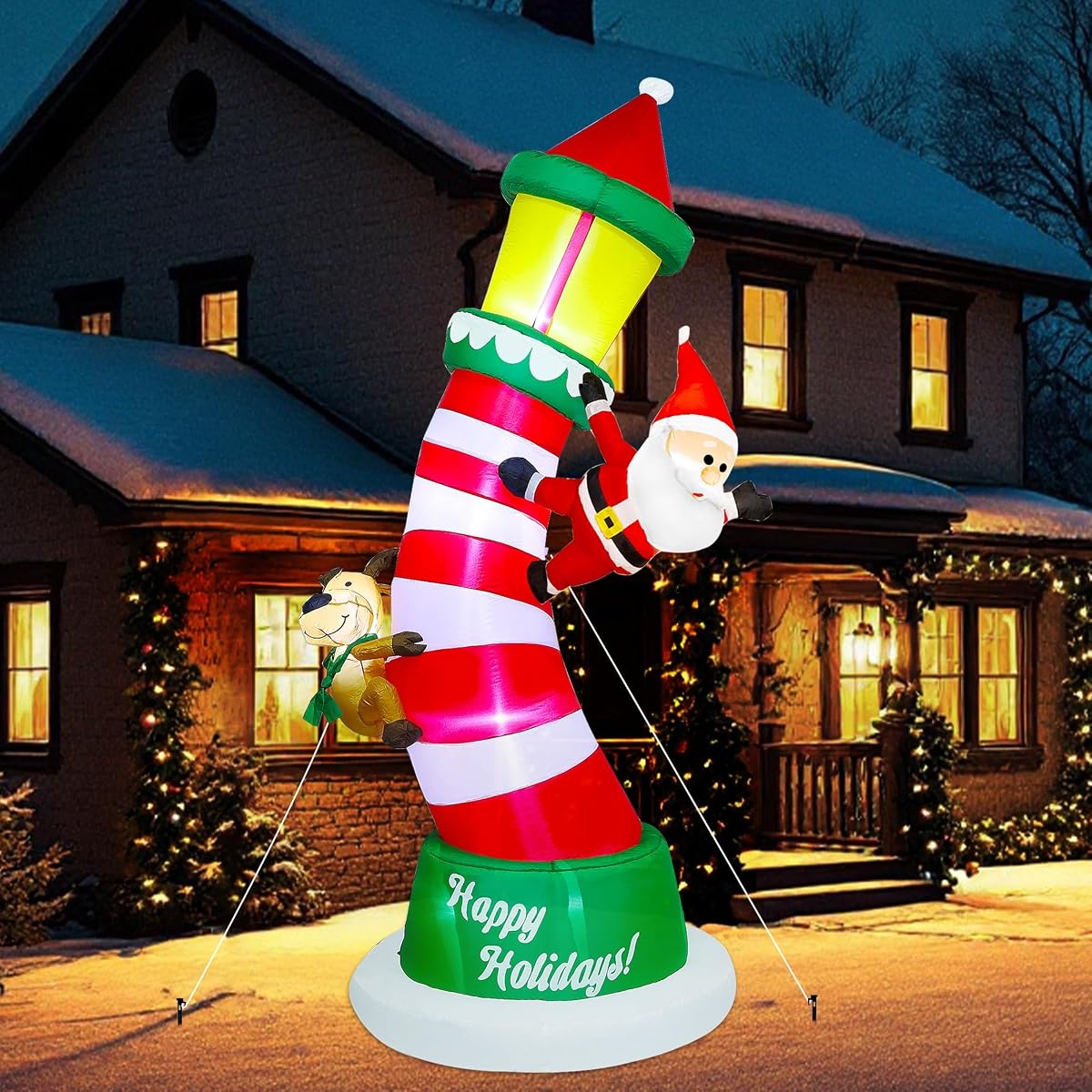 Lulu Home 9FT Christmas Inflatable Decorations, Giant Lighted Lighthouse with Santa and Reindeer, Xmas Blowups with Drawstring Bags for Winter Holiday Yard Lawn Garden Outdoor Decor - imagen de detalle 3
