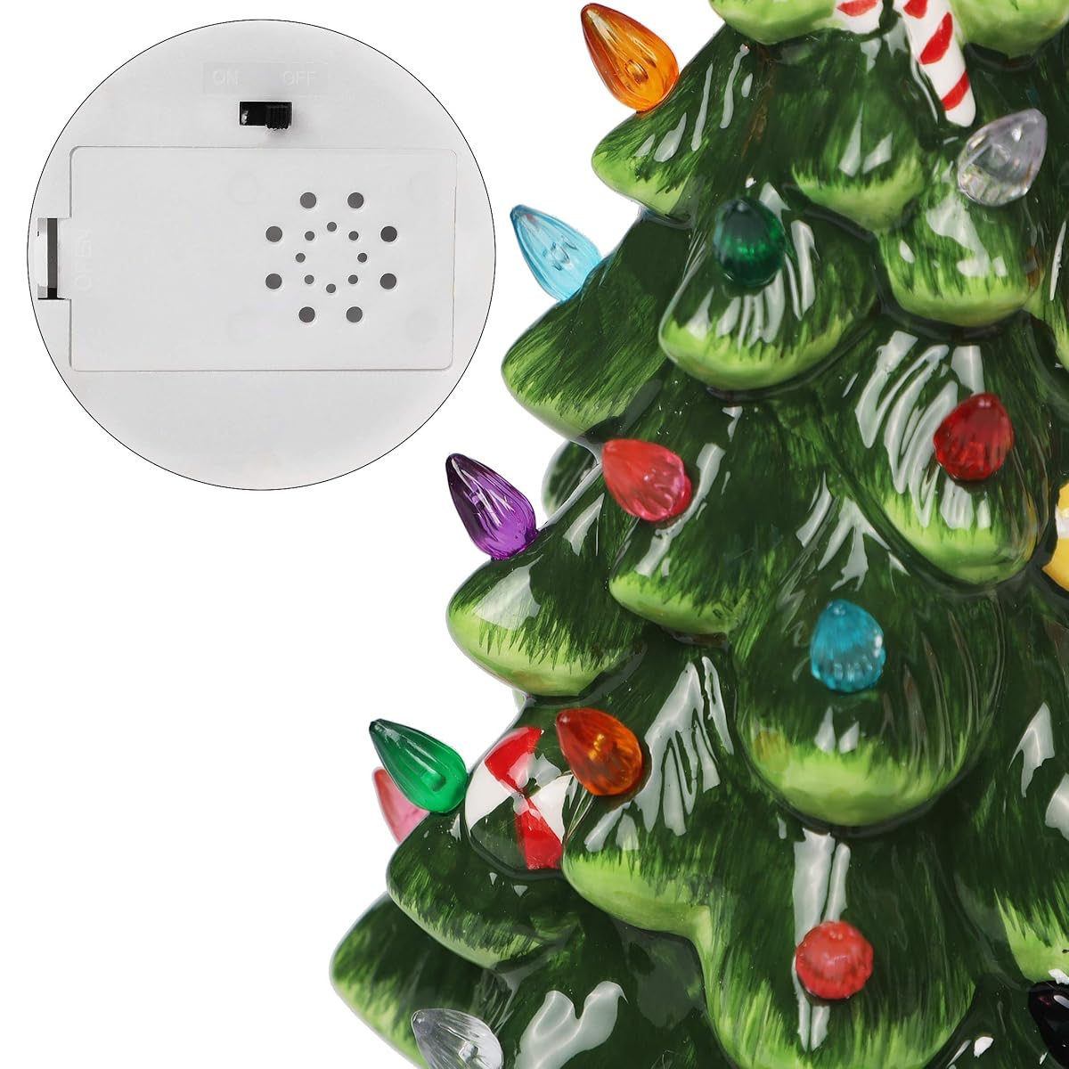 Lulu Home 13 Inch LED Light Up Ceramic Tabletop Christmas Tree with 54 Multicolored Lights and a 5 Point Star Topper, Green Vintage Ceramic Tree for Tabletop - detail image 5