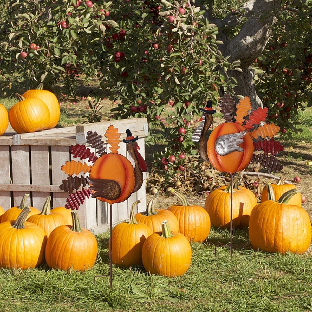 Lulu Home Thanksgiving Turkey Decors, Set of 2 Metal Turkey Stakes Fall Decor, Happy Thanksgiving Autumn Fall Outdoor Decorations - detail image 2