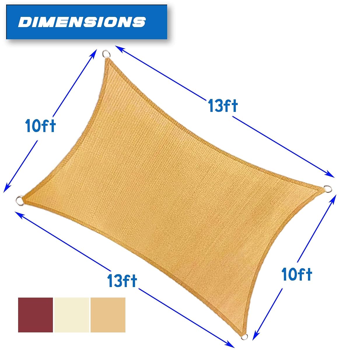 Lulu Home 10FTx13FT Rectangular Sun Shade Sail Canopy, UV Block Shade Sail, Outdoor Sun Shade Canopy for Patio Backyard Garden, Sand - detail image 1