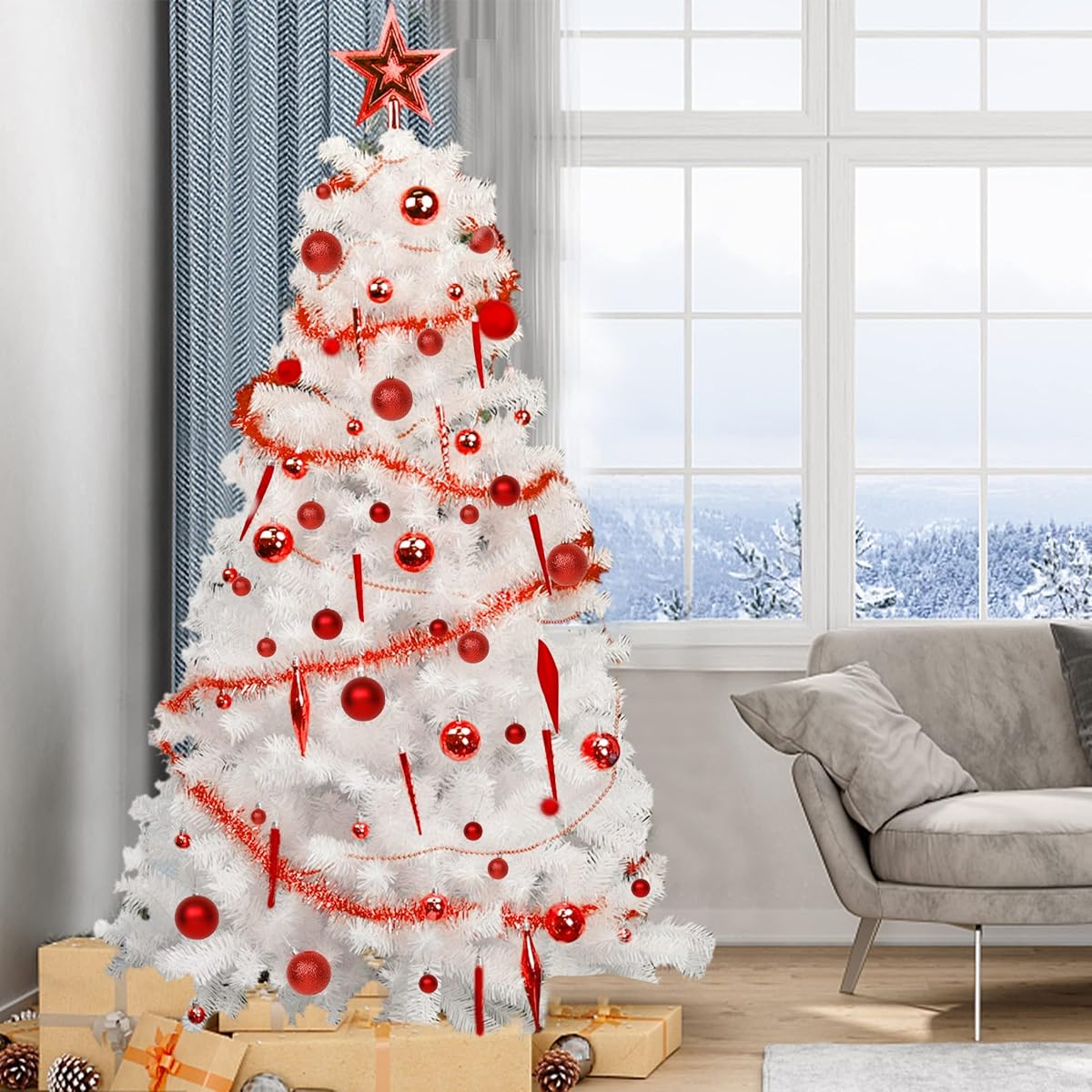 Lulu Home Christmas Assorted Ball Ornament, 75 Pieces Red Shatterproof Balls Xmas Seasonal Decorations for Xmas, Pre-Strung - detail image 5