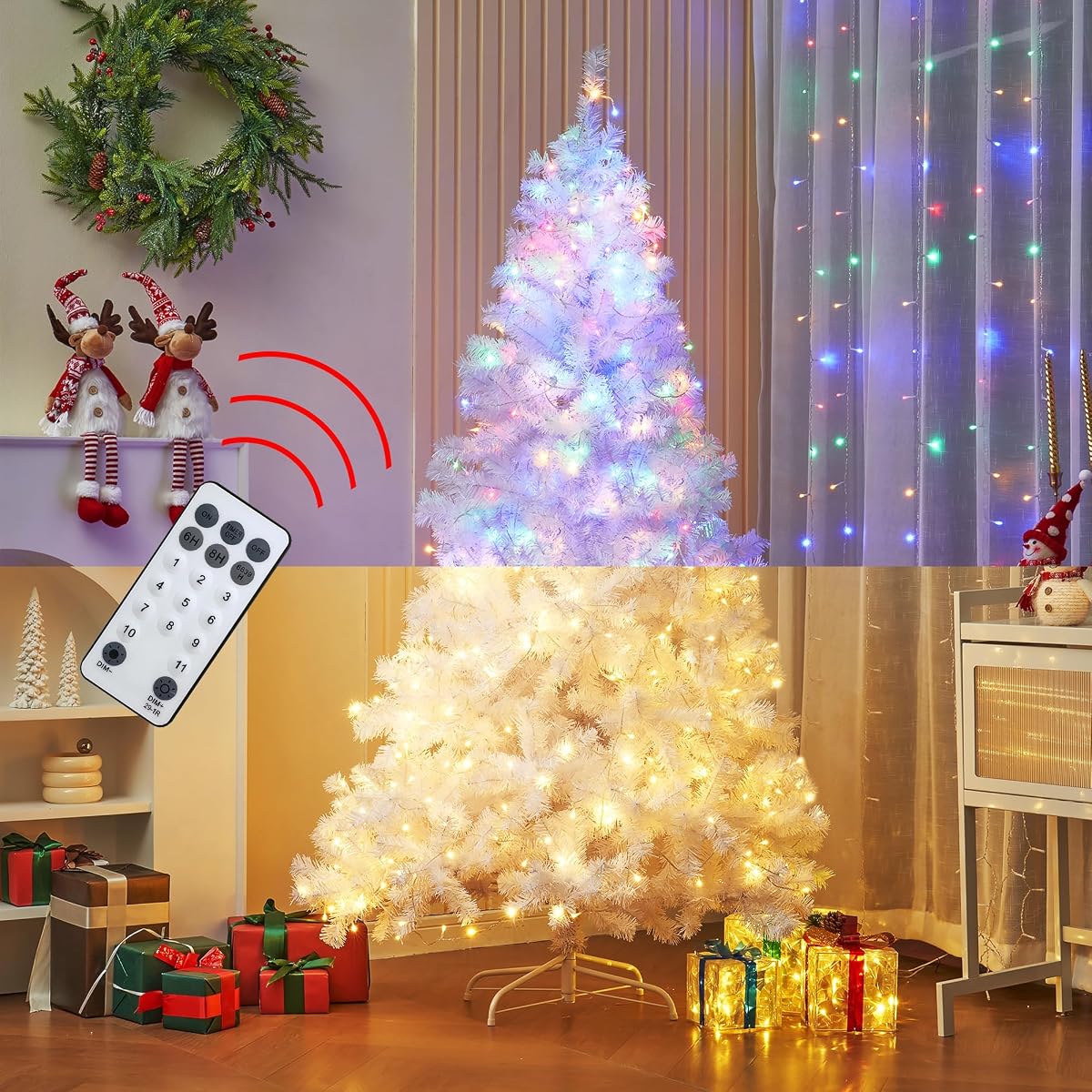 Lulu Home 6FT Christmas Tree, Artificial Christmas Tree with RC 300 LEDs Warm White & Multicolored String Lights(NOT Pre-Strung) for Indoor Outdoor Winter Decoration, 11 Lighting Modes with Timer - 细节图 2