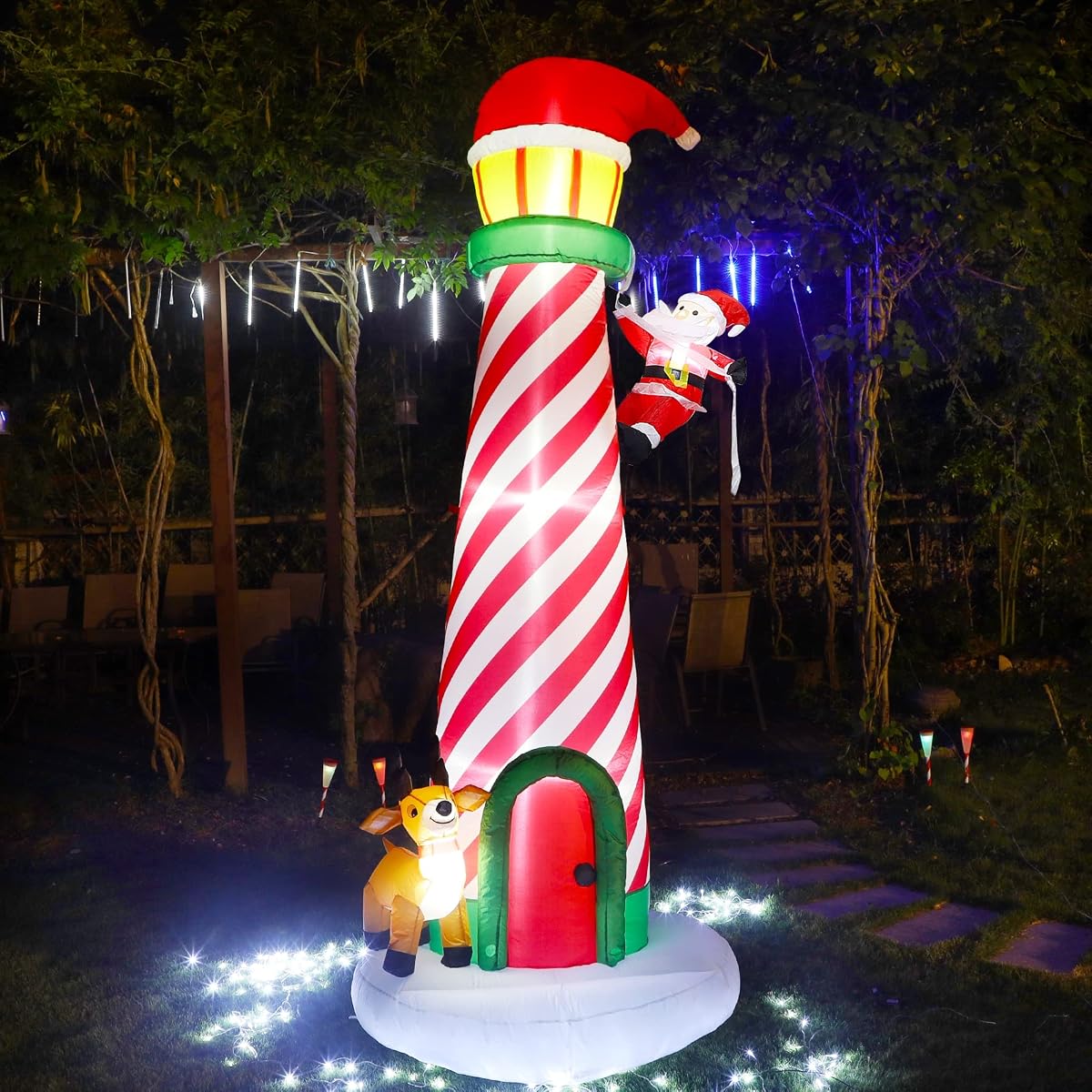 Lulu Home 9.8FT Christmas Inflatable Decorations, Giant Blow Up Lighthouse with Santa and Reindeer, Xmas Lighted Blowups with Drawstring Bags for Winter Yard Lawn Garden Outdoor Decor - imagen de detalle 5