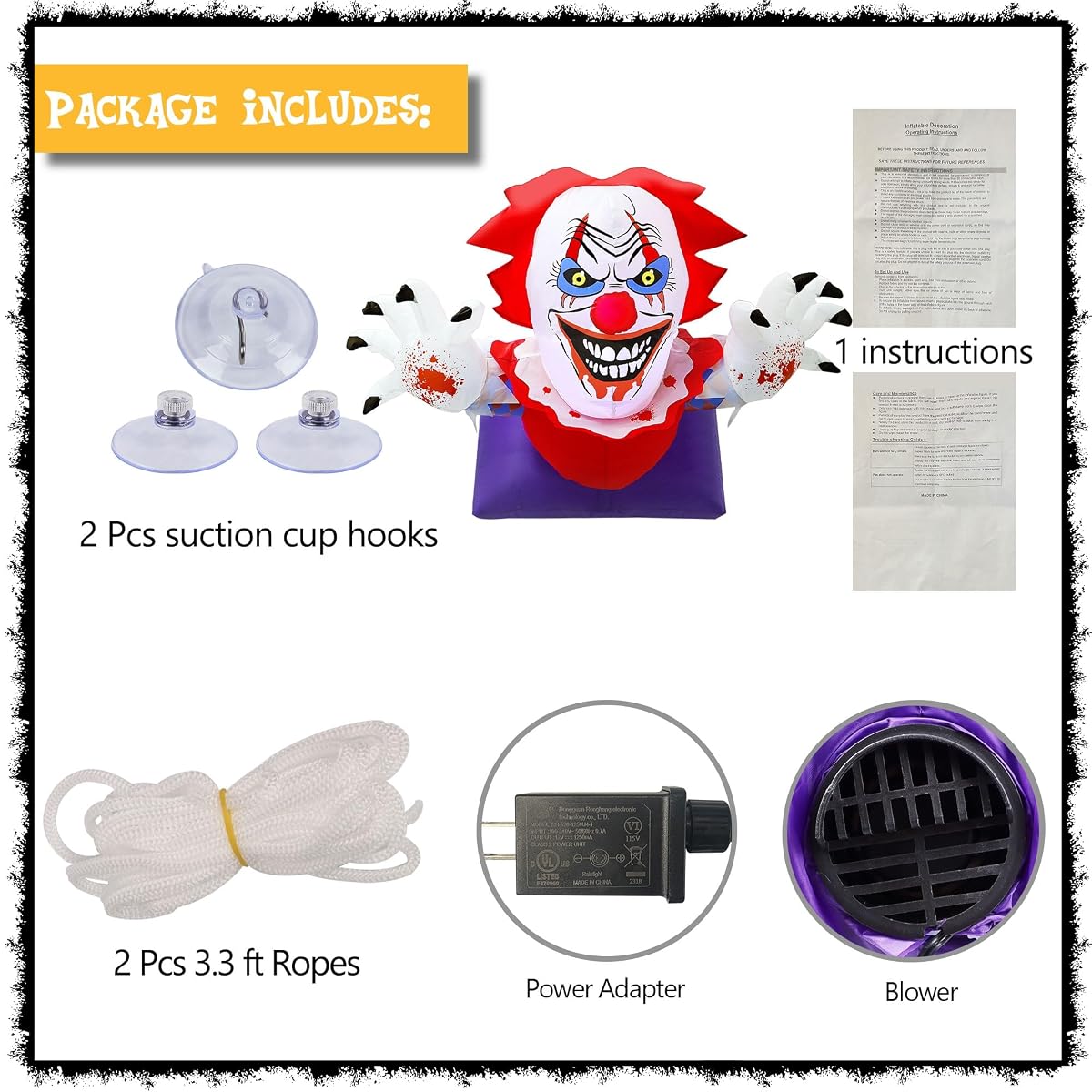 Lulu Home 4.1FT L Halloween Inflatable Clown Decoration, Light Up Air-Blown Scary Clown Broke Out from Windows with Rotating Head for Walls Front Doors Haunted House Holiday Hanging Display - imagem de detalhe 2