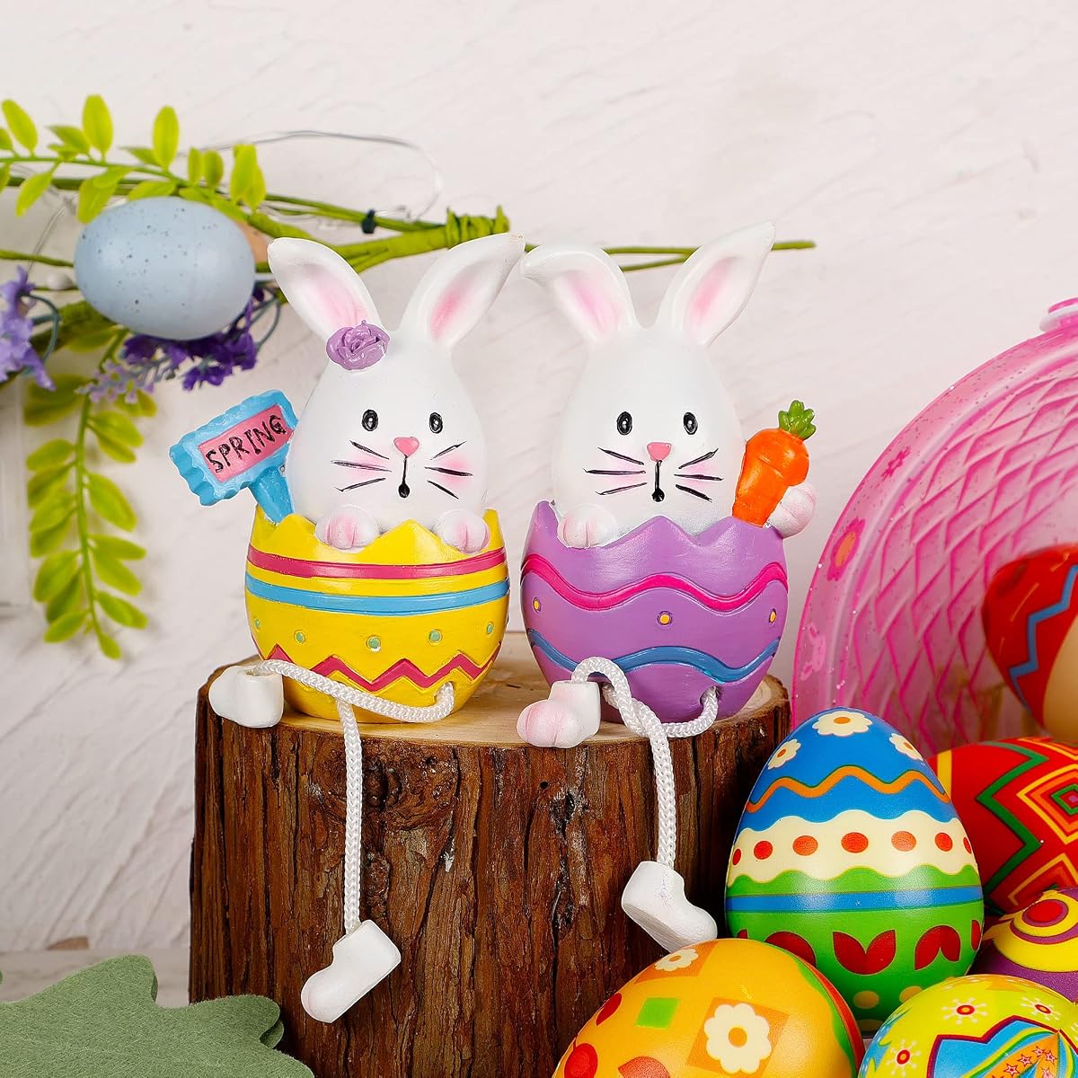 Lulu Home Easter Bunny Figurines, 2 Pack Resin Easter Egg Bunny Shelf Sitters with Dangling Legs, Modern Statue Easter Sculpture for Tabletop Centerpieces Window Sill Decorations - imagen de detalle 6