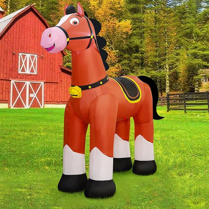 Lulu Home 6.2FT Giant Inflatable Horse, Blow Up Horse with Built-in LED Lights, Air-Blown Animal Holiday Display for Spring Summer Indoor Outdoor Yard Lawn Farm Ranch Animal Themed Party Decoration