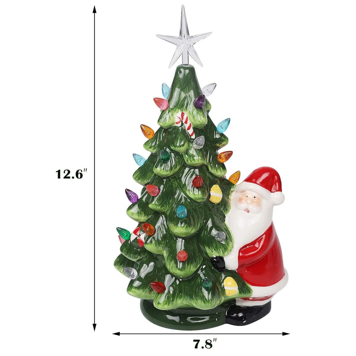 Lulu Home 13 Inch LED Light Up Ceramic Tabletop Christmas Tree with 54 Multicolored Lights and a 5 Point Star Topper, Green Vintage Ceramic Tree for Tabletop - detail image 1