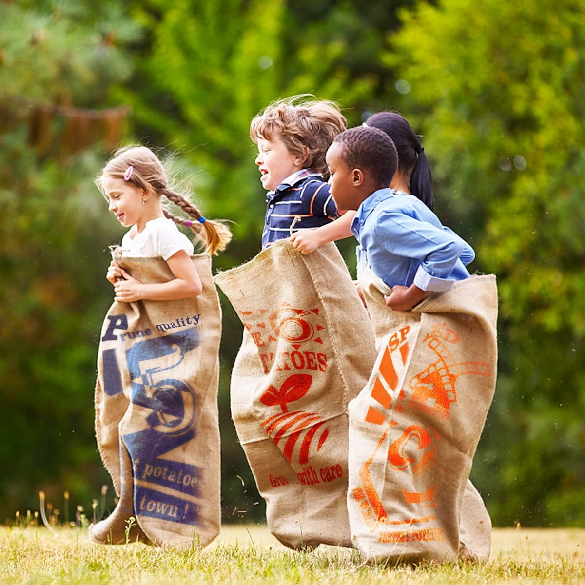 Lulu Home 6 Pack Burlap Bags, 38.4 x 24 Inch Jumping Race Bags for Outdoor Lawn Games, Easter Sack Racing Activities, Burlap Sack Race Bag Spring Outdoor Games for Kids - detail image 4