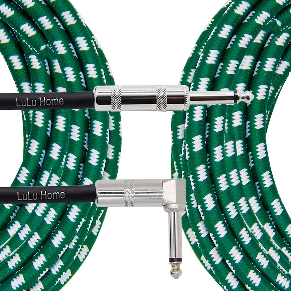 Lulu Home 20 Feet Guitar Cable, Professional Instrument Cable, Straight 1/4" TS to Right Angle 1/4" TS for Electric Guitar, Bass, Pro Audio, Green-White - imagem de detalhe 2