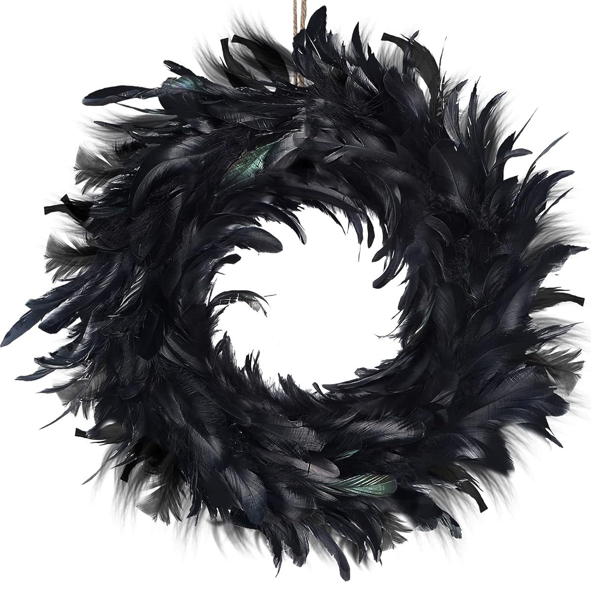 Lulu Home Halloween Black Wreath, Black Feathered Wreath with 40 LEDs Orange and Purple Lights, 8 Modes Battery Operated Gothic Creepy Wreath for Front Door Wall Fireplace Halloween Decoration - imagen de detalle 1