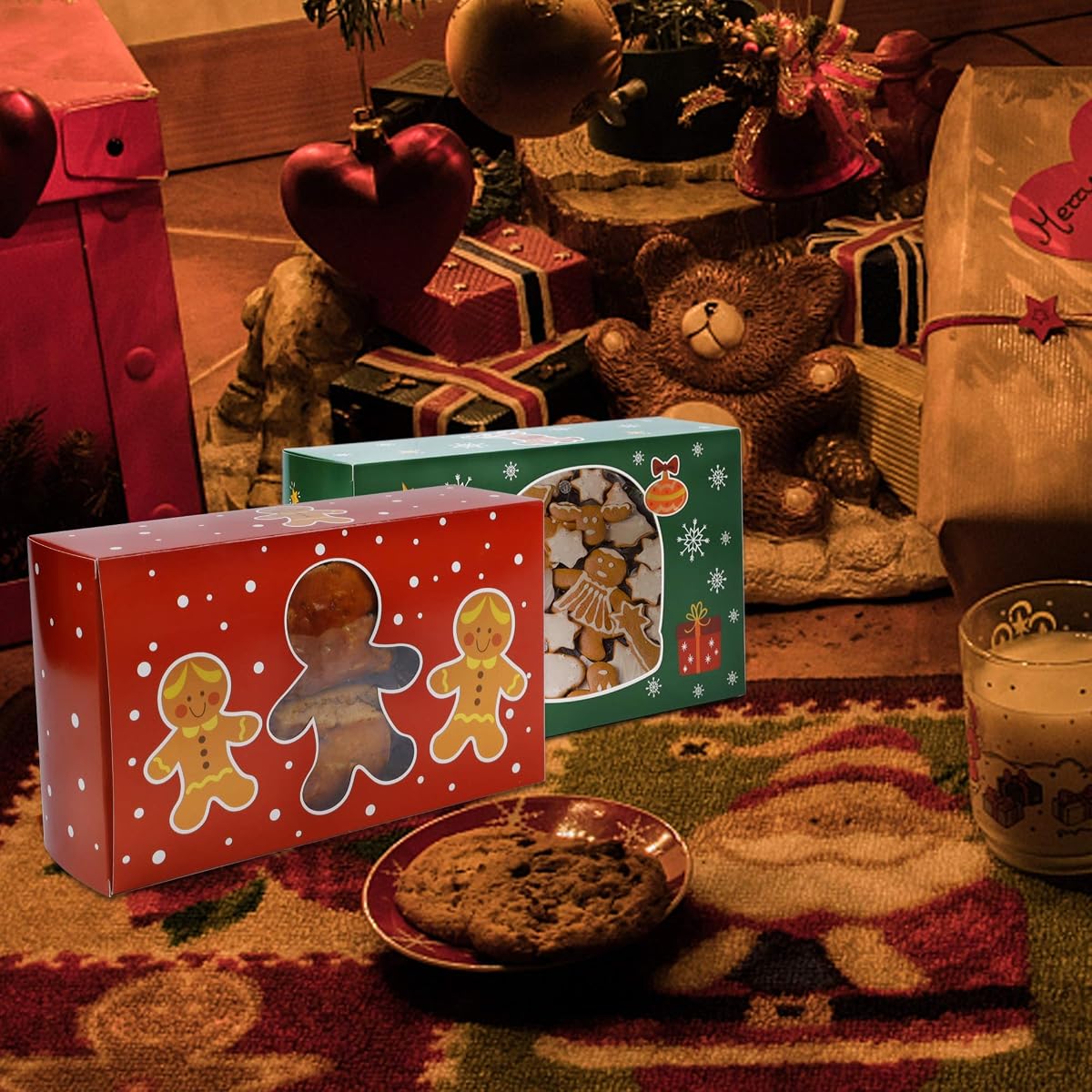 Lulu Home 24 Pieces Christmas Treat Boxes, Transparent Window 3D Xmas House Cardboard for Gifts and Candy, Holiday Party Favor Supplies Candy and Cookies Boxes - imagen de detalle 3