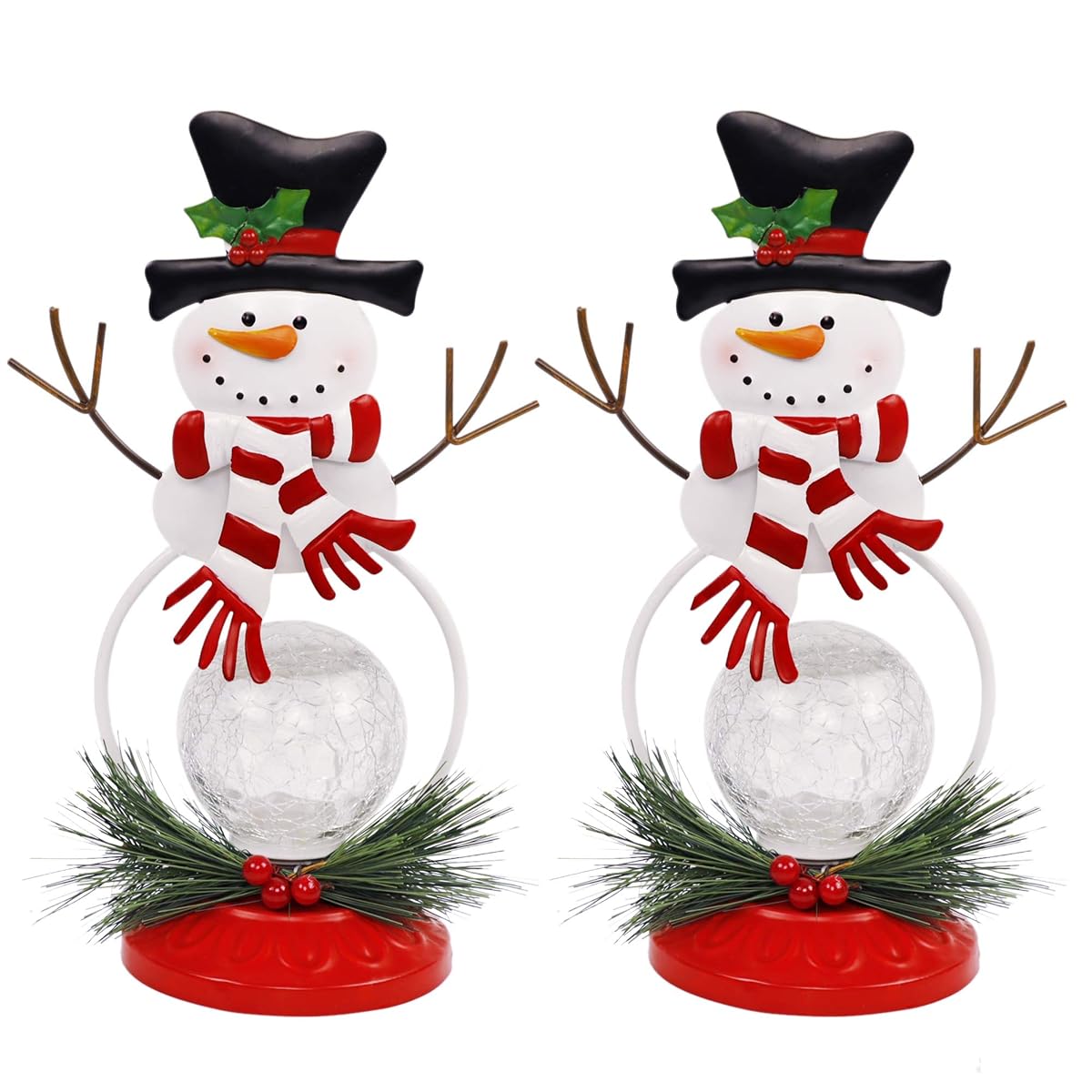 Lulu Home Lighted Christmas Table Decorations, 2 Pack 11.2 Inch Christmas Snowman Ornaments with Lighted Glass Ball, Battery Operated Lighted Snowman Decorations, Xmas Holiday Winter Tabletop Ornament - detail image 6