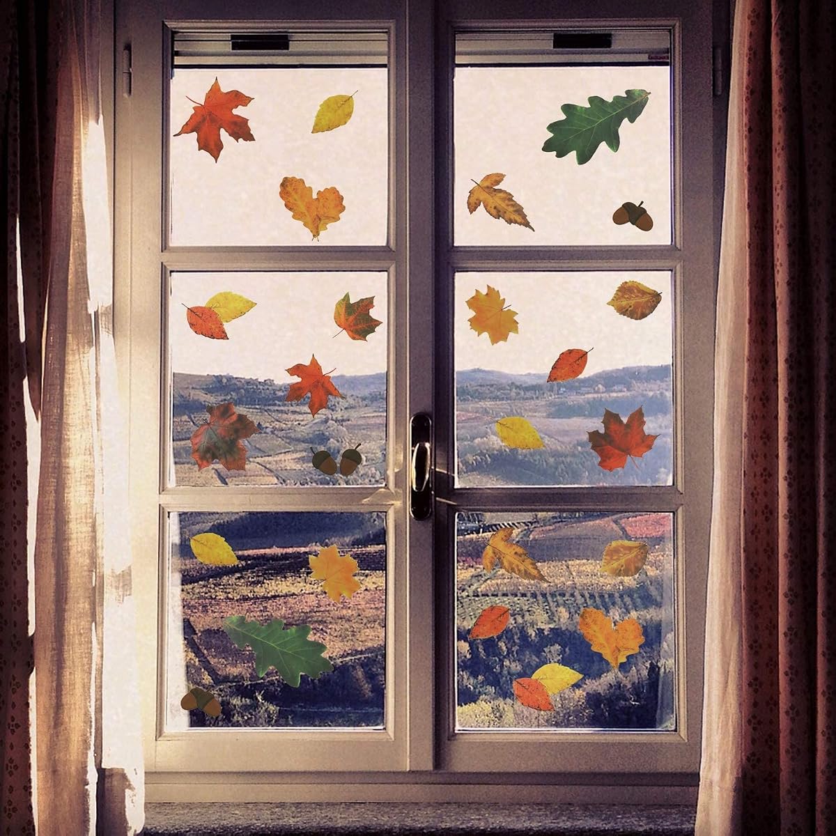 Lulu Home 180 Pieces Fall Maple Leave Window Stickers, Thanksgiving Day Window Clings Decorations Autumn Decals Shaped in Oak Leaves, Acorns Party Decor Ornaments - imagen de detalle 6