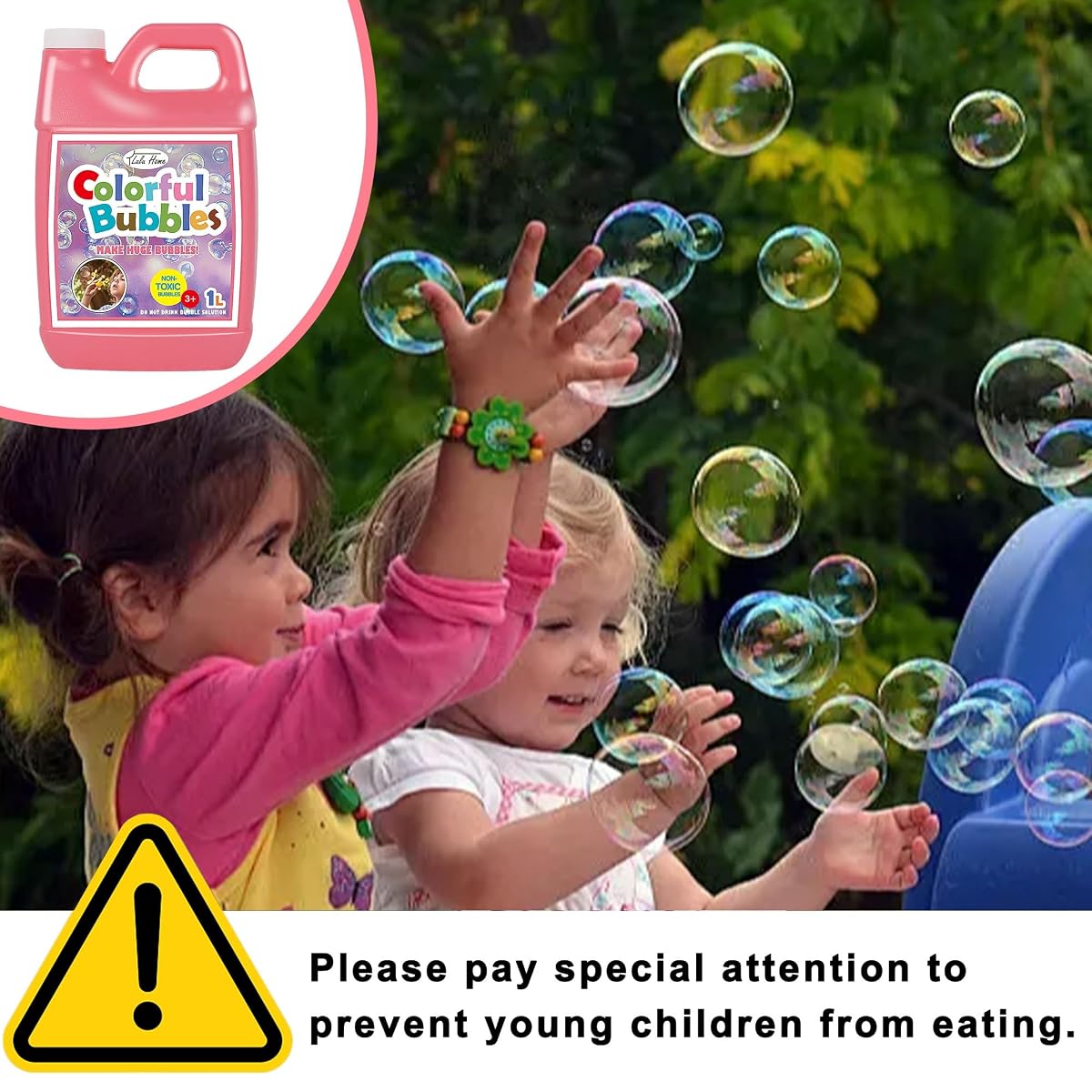 Lulu Home 2 Packs Bubble Concentrated Solution, 2 L/ 67.6 OZ Bubble Refill Solution for Kids Bubble Machine, Giant Bubble Wand, Bubble Blower, Birthday Party Favors - Up to 5 Gallons, Pink Bottle - 细节图 3