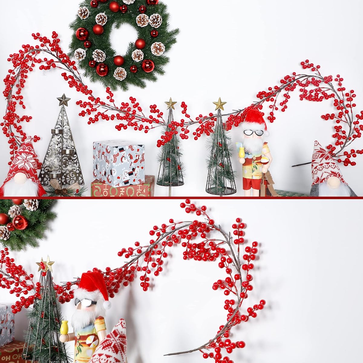 Lulu Home 2 Packs Red Berry Garland, 8.9FT Flexible Artificial Christmas Holly Berry Vine, Winter Berry Garland for Mantle Xmas Tree Window Door Hanging Indoor Outdoor Holiday Decoration - imagen de detalle 5