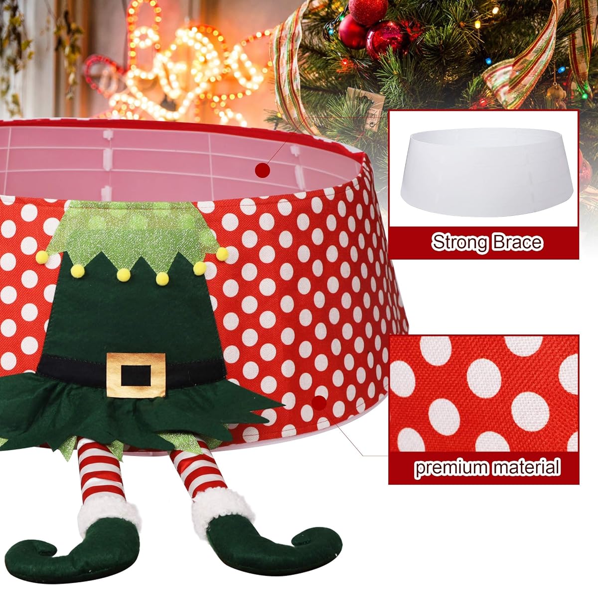 Lulu Home 30 Inch Christmas Tree Collar with PC Boards, Elf Boots Christmas Tree Stand Cover, Christmas Tree Ring Bottom Decoration - imagem de detalhe 2