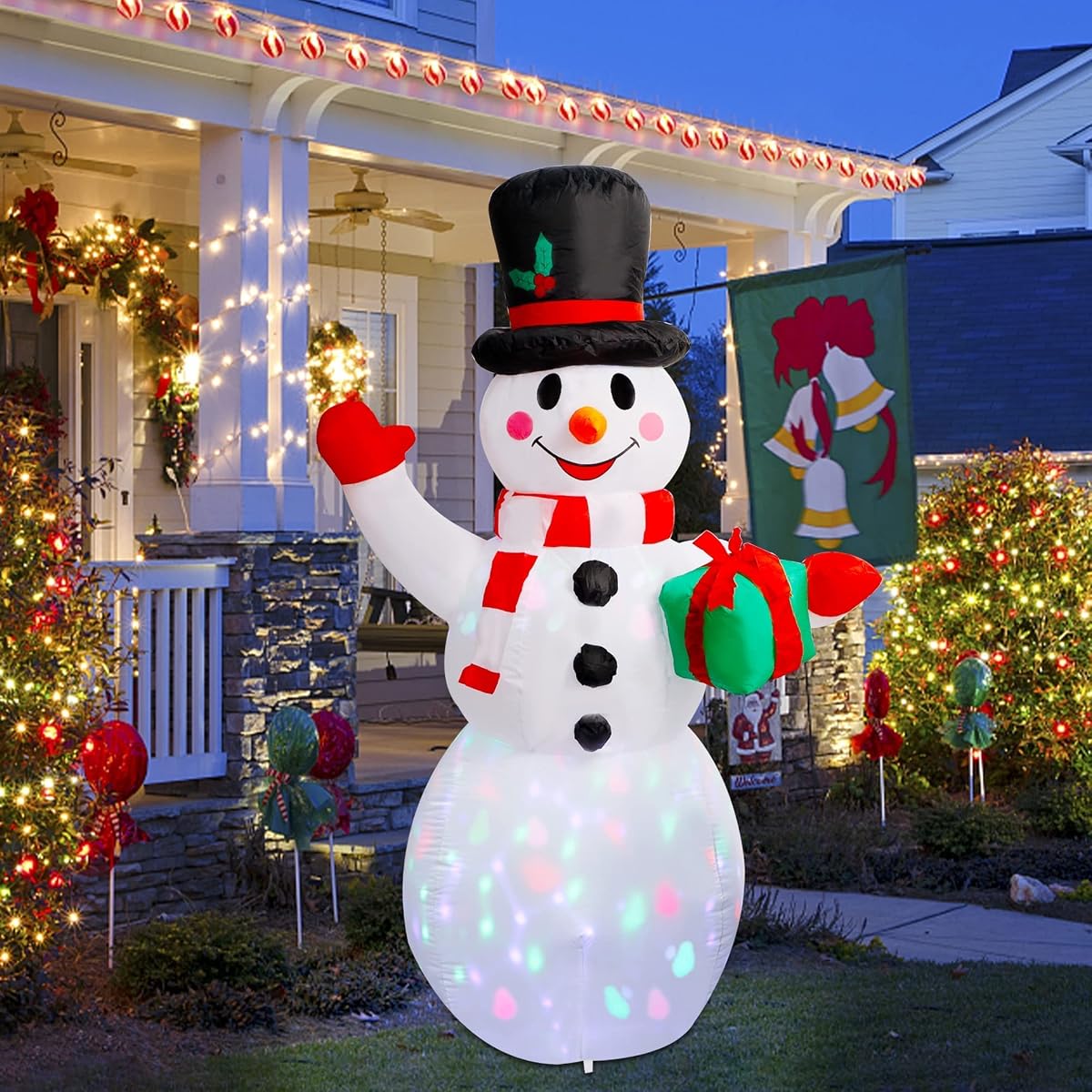 Lulu Home Christmas Yard Decorations, 5 FT Inflatable Lighted Snowman with Rotating Projection Lamp, Xmas Blow Up Inflatable Snowman Outdoor Indoor Decorations - imagen de detalle 3