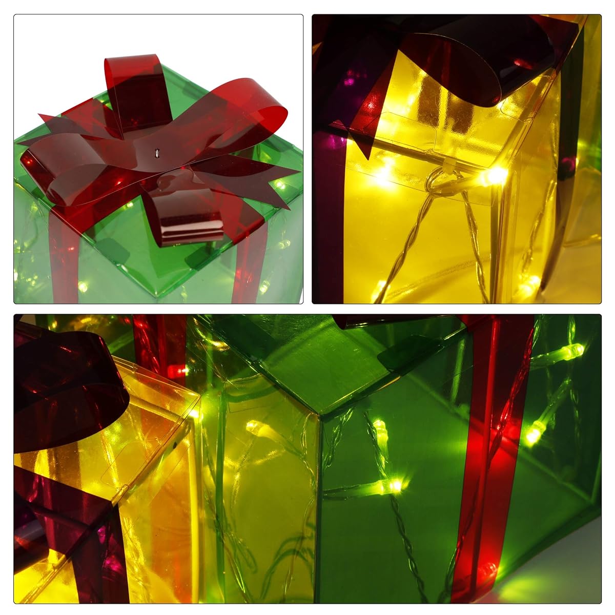 Lulu Home Christmas Lighted Gift Boxes, 60 LED Light Up Deocr Outdoor, Light Up Christmas Boxes Present Decorations Outdoor Yard Red Green Yellow - imagen de detalle 4
