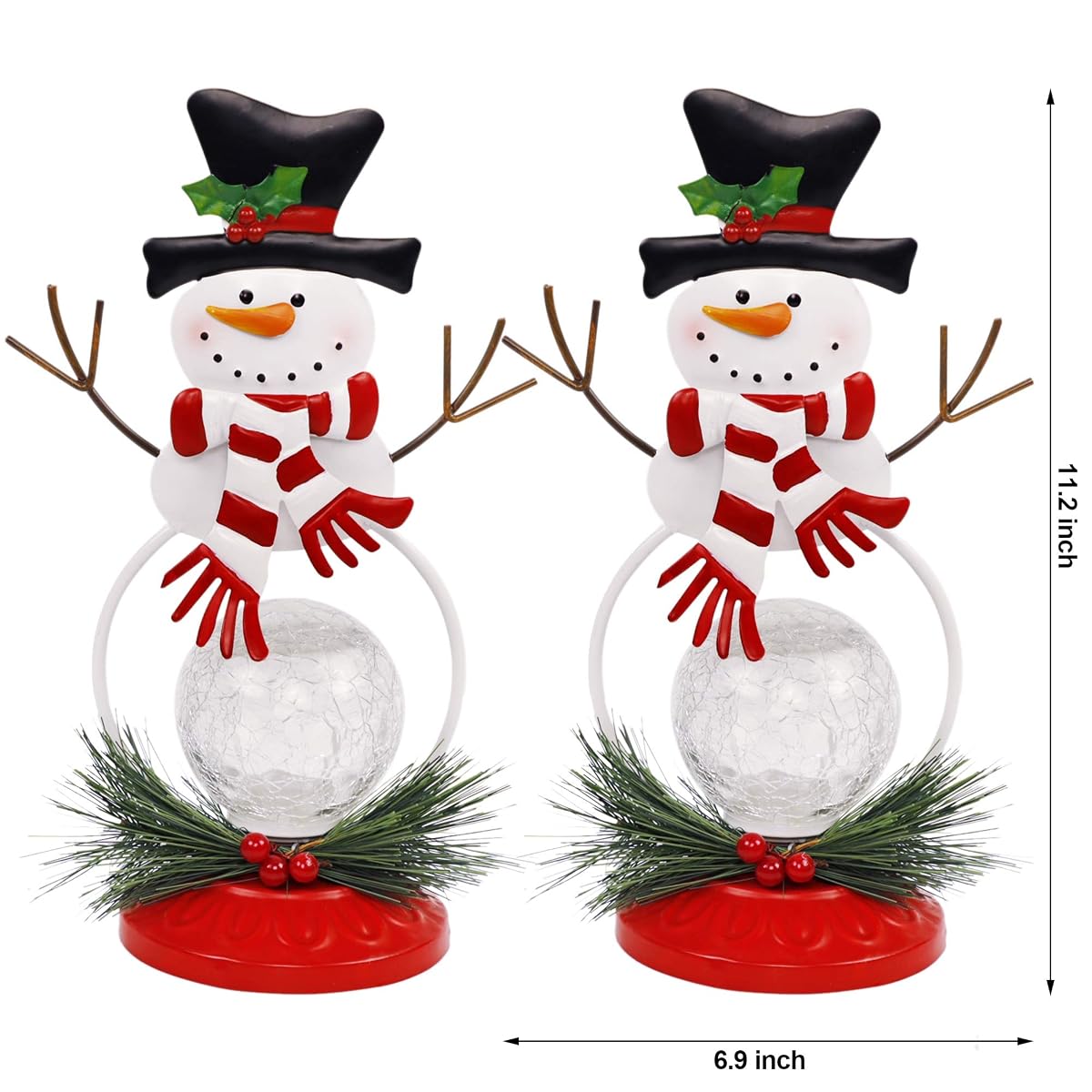 Lulu Home Lighted Christmas Table Decorations, 2 Pack 11.2 Inch Christmas Snowman Ornaments with Lighted Glass Ball, Battery Operated Lighted Snowman Decorations, Xmas Holiday Winter Tabletop Ornament - detail image 1