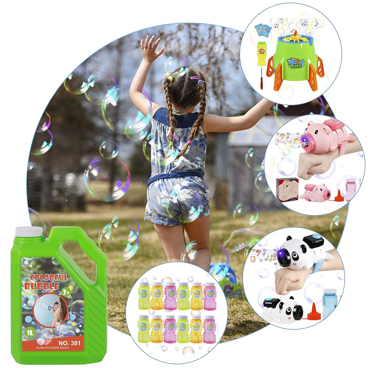 Lulu Home Concentrated Bubble Solution, 1 L/ 33.8 OZ Refill for Bubble Machines, Giant Wands, and Blowers - Up to 2.5 Gallons for Kids' Birthday Parties - imagen de detalle 2