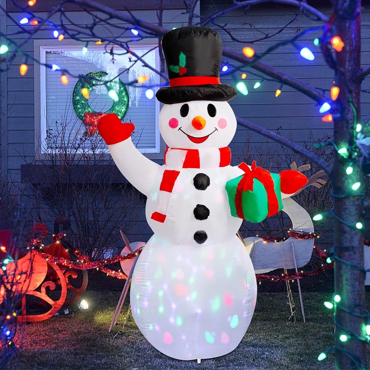 Lulu Home Christmas Yard Decorations, 5 FT Inflatable Lighted Snowman with Rotating Projection Lamp, Xmas Blow Up Inflatable Snowman Outdoor Indoor Decorations - imagen de detalle 4