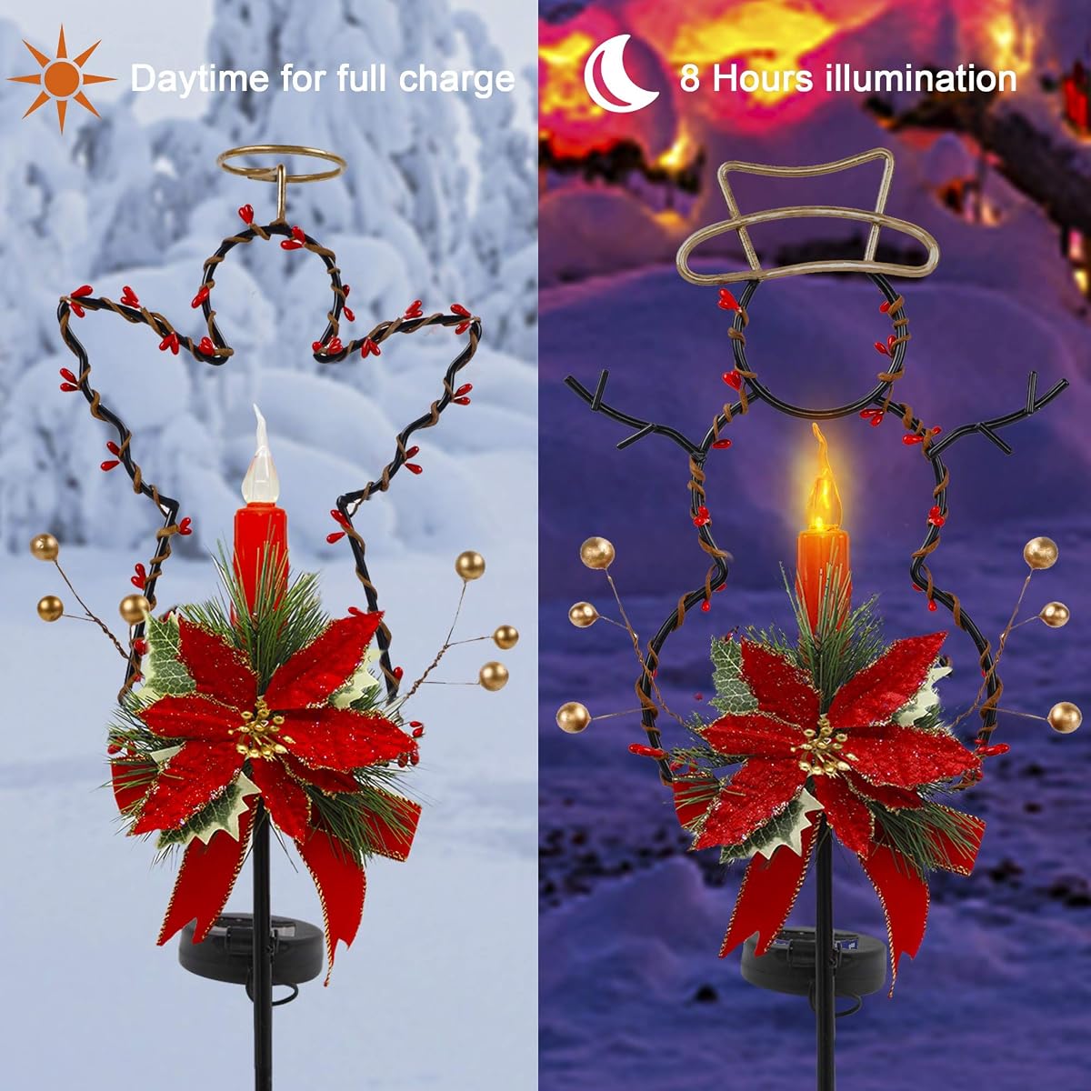 Lulu Home Solar Lighted Christmas Yard Stakes, 2 Pack 32 Inch Snowman Angle Solar Powered Lighted Metal Stakes for Lawn, Pathway, Sidewalk, Garden Outdoor Decoration - imagen de detalle 2