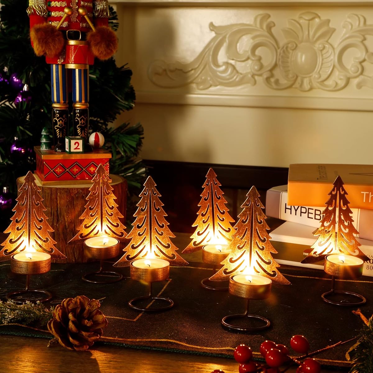 Lulu Home Christmas Tea Light Candle Holders, 6 Pack 5.5" H Metal Christmas Tree Tealighht Candle Stands, Miniature Xmas Pine Tree Tabletop Mantel Holiday Housewarming Ornament Decorations - detail image 6