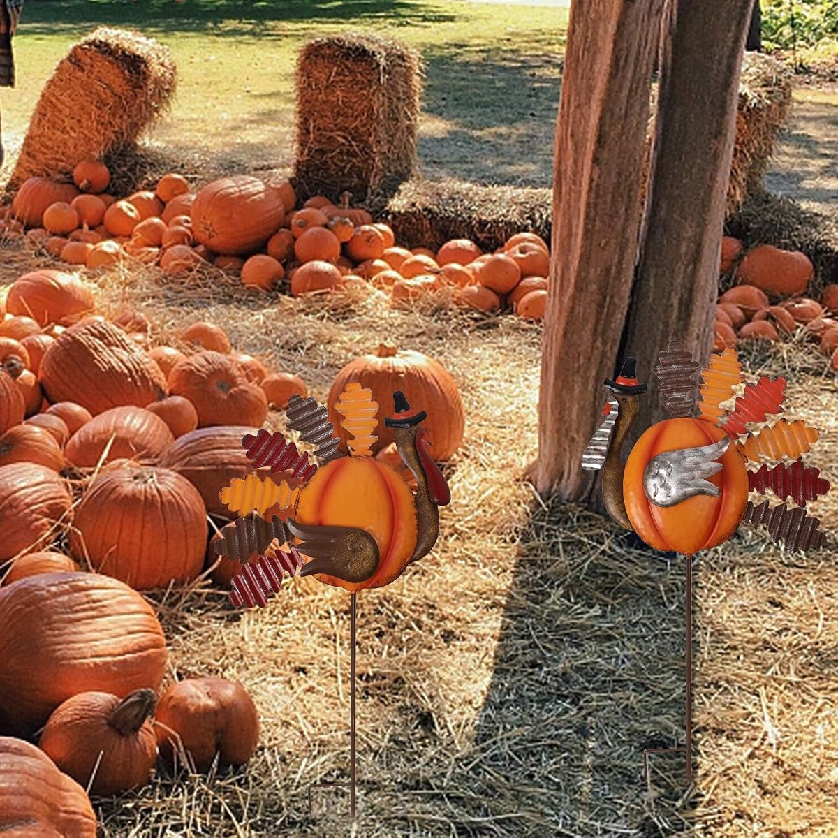 Lulu Home Thanksgiving Turkey Decors, Set of 2 Metal Turkey Stakes Fall Decor, Happy Thanksgiving Autumn Fall Outdoor Decorations - detail image 3