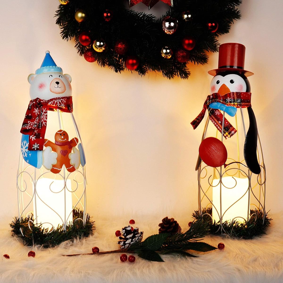 Lulu Home Christmas LED Candle Lanterns, 2 Pack 14.6 Inch Penguin Polar Bear with Battery Operated Candle Lights, Light Up Christmas Tabletop Decorations - imagen de detalle 5