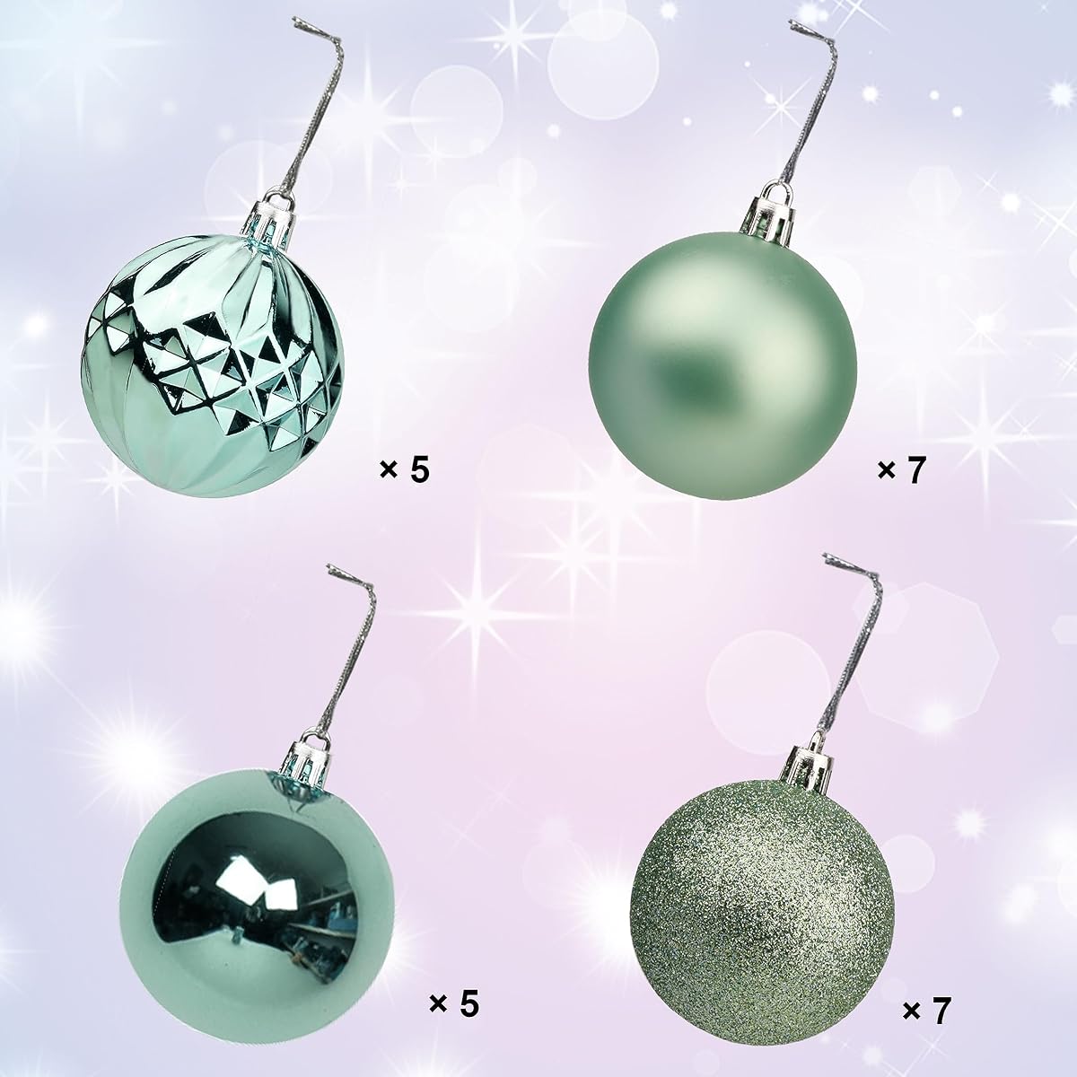 Lulu Home Christmas Ball Ornaments, 24 Ct 2.36" Pre-Strung Hanging Ornament Decorations, Xmas Shatterproof Plastic Balls for Holiday Party Wreath Garlands Trees, Light Green - imagem de detalhe 2