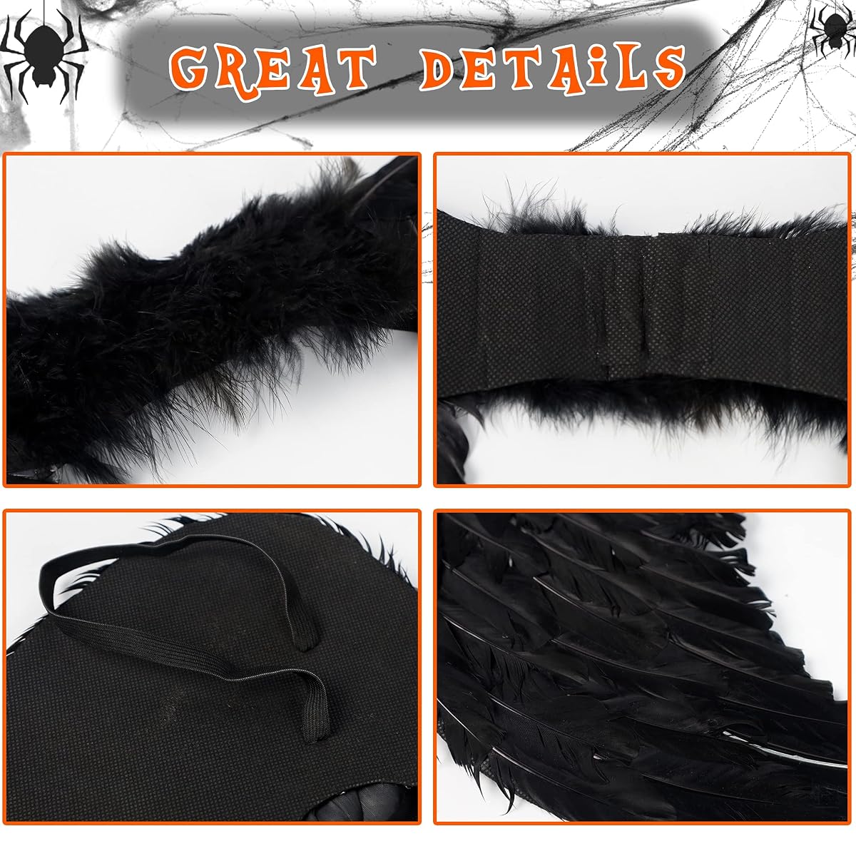 Lulu Home Halloween Bat Wings, Black Bat Wings, Adult Bat Wing Costume Vampirina Costume Devil Wings for Men and Women (Feathered Wings) - detail image 1