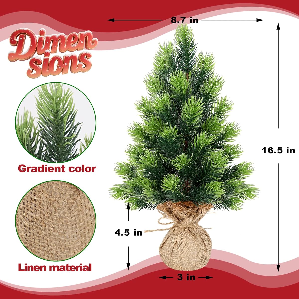 Lulu Home 2 Packs 16.5 Inch Artificial Mini Christmas Tree, Small Tabletop Desktop Xmas Tree with Burlap Base, Realistic Pine for Home Office Party Festival Decorations - imagem de detalhe 1