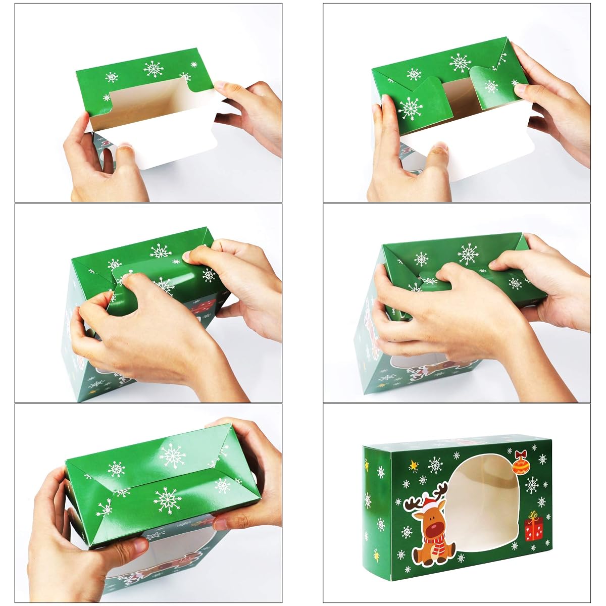 Lulu Home 24 Pieces Christmas Treat Boxes, Transparent Window 3D Xmas House Cardboard for Gifts and Candy, Holiday Party Favor Supplies Candy and Cookies Boxes - imagen de detalle 6