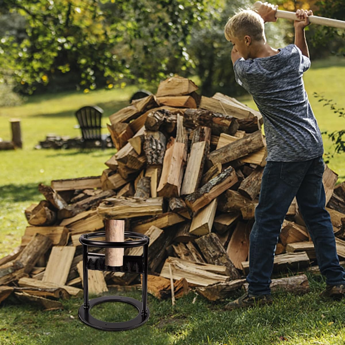 Lulu Home Hand Kindling Splitter, Cast Iron Firewood Splitting Kindling Chopper, Manual Log Wood Cutter on the Ground for Fireplace/Bonfire/Barbecue, 11.8" Dia X 13.7" H - imagen de detalle 5