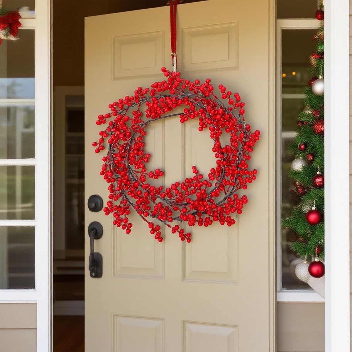Lulu Home 2 Packs Red Berry Garland, 8.9FT Flexible Artificial Christmas Holly Berry Vine, Winter Berry Garland for Mantle Xmas Tree Window Door Hanging Indoor Outdoor Holiday Decoration - imagen de detalle 6