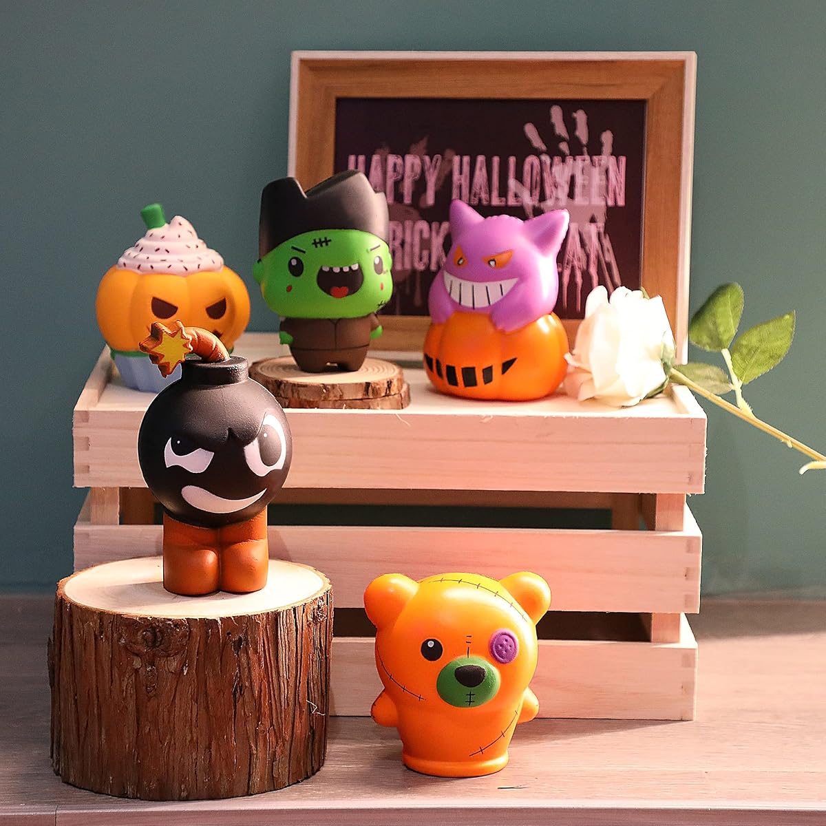 Lulu Home Halloween Party Favors, 5 Pack Jumbo Squishy Slow Rising Toys Set, Halloween Stress Relief Cute Sensory Toys for Boys Girls Trick or Treat Party Supplies - 细节图 5