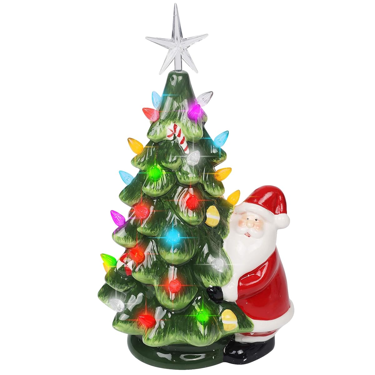 Lulu Home 13 Inch LED Light Up Ceramic Tabletop Christmas Tree with 54 Multicolored Lights and a 5 Point Star Topper, Green Vintage Ceramic Tree for Tabletop - detail image 2