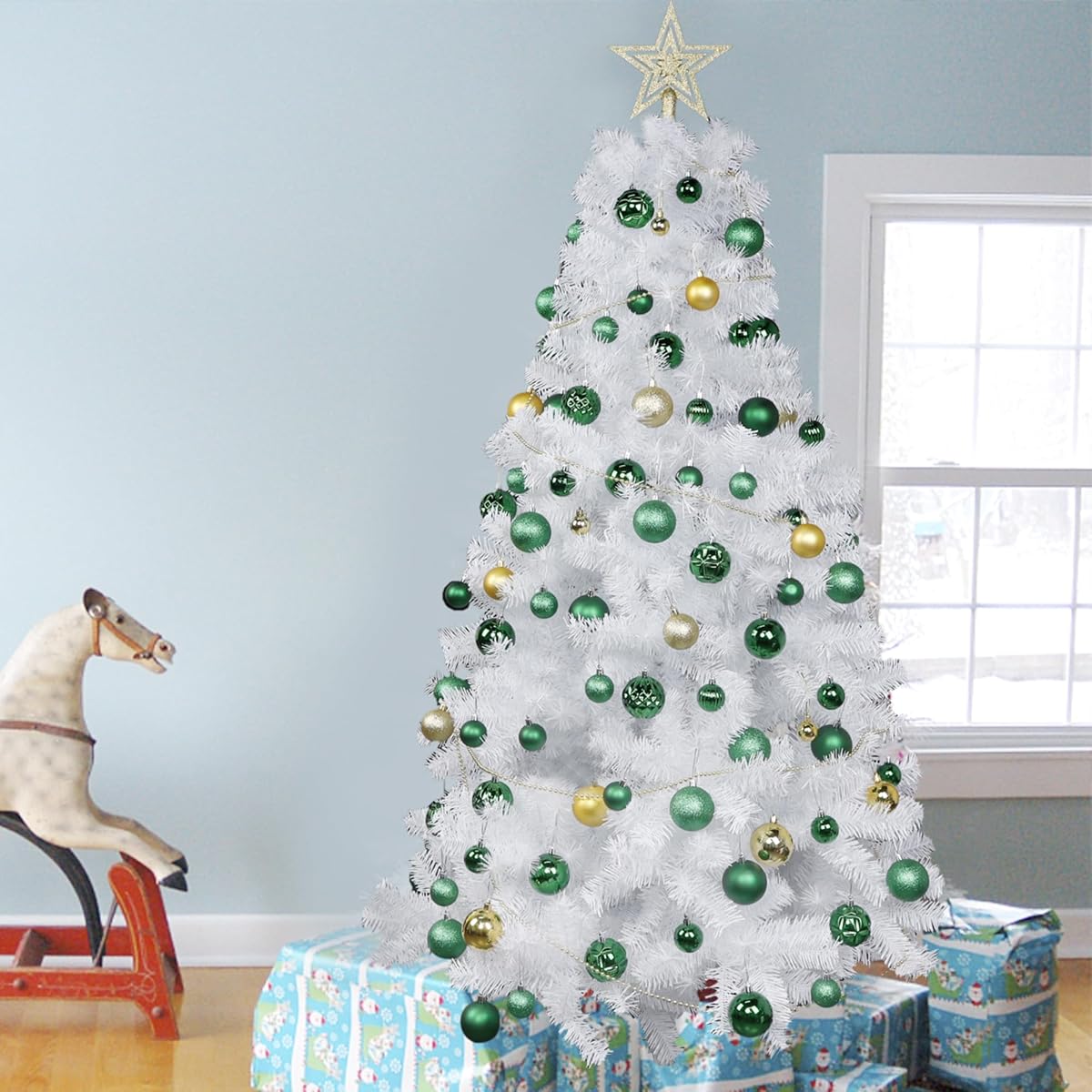 Lulu Home Christmas Ball Ornaments, 24 Ct 2.36" Pre-Strung Hanging Ornament Decorations, Xmas Shatterproof Plastic Balls for Holiday Party Wreath Garlands Trees, Light Green - imagem de detalhe 6