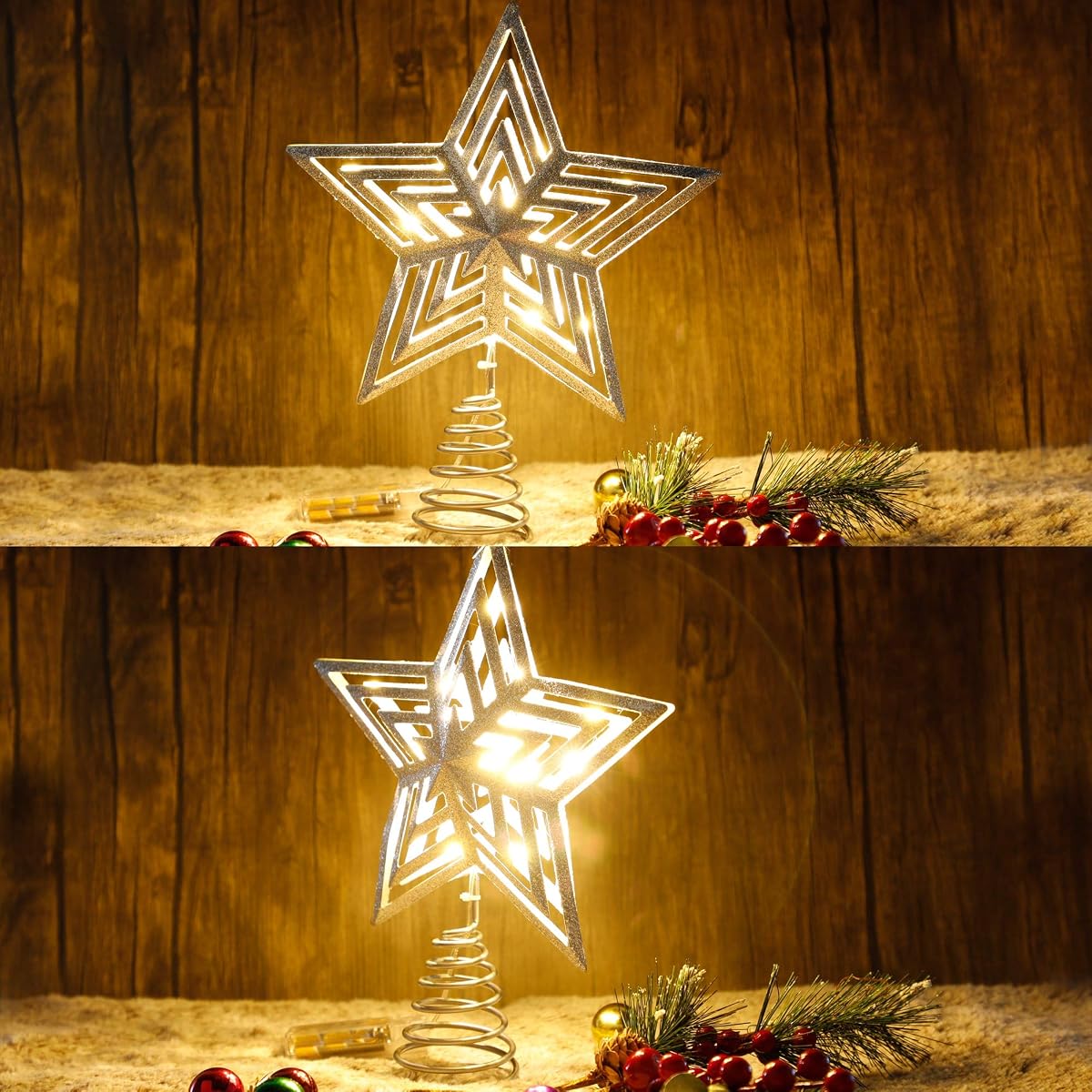 Lulu Home Christmas Tree Topper, 11.8" X 9.5" Christmas LED Star Tree Topper, Lighted Xmas Tree Star Topper Christmas Tree Ornament Decoration - imagen de detalle 3