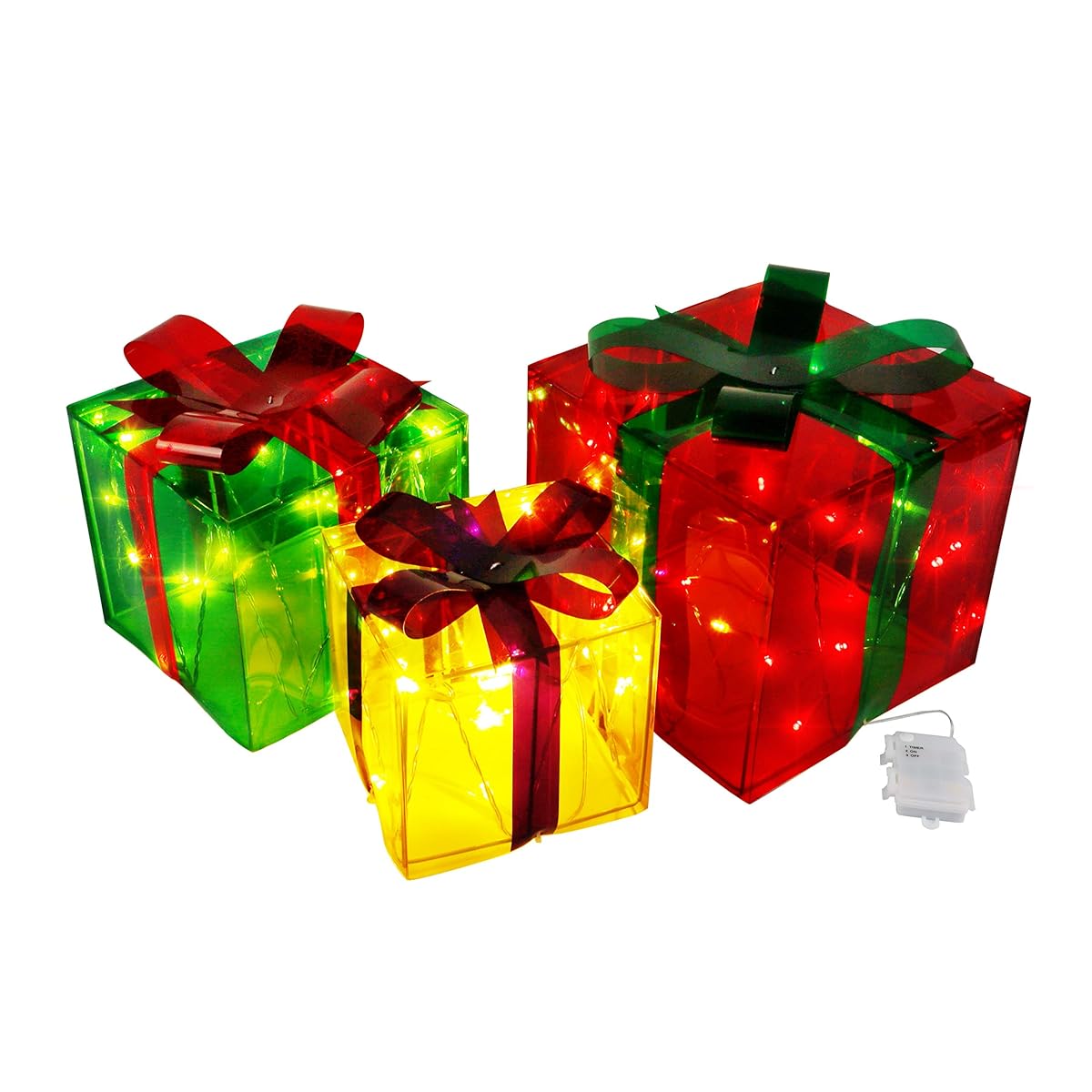 Lulu Home Christmas Lighted Gift Boxes, 60 LED Light Up Deocr Outdoor, Light Up Christmas Boxes Present Decorations Outdoor Yard Red Green Yellow - imagen de detalle 6