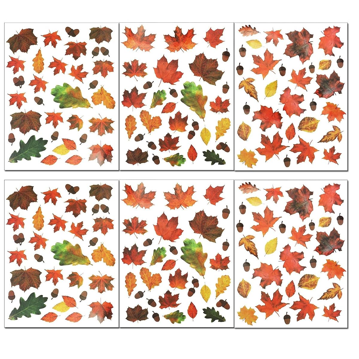 Lulu Home 180 Pieces Fall Maple Leave Window Stickers, Thanksgiving Day Window Clings Decorations Autumn Decals Shaped in Oak Leaves, Acorns Party Decor Ornaments - imagen de detalle 1