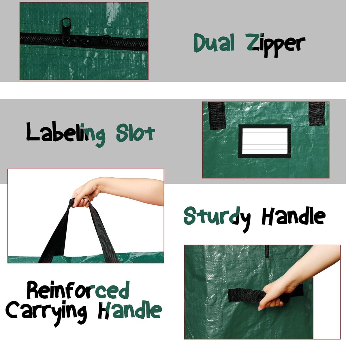 Lulu Home Christmas Tree Storage Bag, 65"x30"x15" Polyester Artificial Tree Storage Bag with Dual Zippers and Sturdy Handles, Fits Up to 9 Ft Disassembled Xmas Trees, Green - imagem de detalhe 2